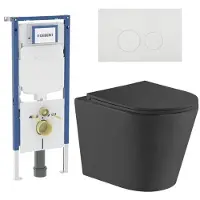 Geberit QeramiQ Dely Toiletset - 36.3x51.7cm - diepspoel - rimless - UP720 inbouwreservoir - softclose toiletzitting - glans witte bedieningsplaat - ronde knoppen - zwart mat