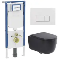 Geberit QeramiQ Dely Swirl Toiletset - 36.3x51.7cm - UP720 Duofix Sigma inbouwreservoir - 35mm zitting - glans witte bedieningsplaat - rechthoekige knoppen - mat zwart