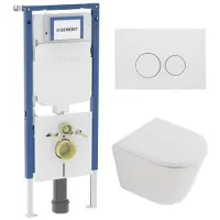 Geberit QeramiQ Dely Toiletset - 36.3x51.7cm - diepspoel - rimless - UP720 inbouwreservoir - softclose toilet zitting - 35mm - mat witte bedieningsplaat - ronde knoppen - mat wit