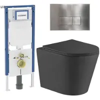 Geberit QeramiQ Dely Toiletset - 36.3x51.7cm - diepspoel - rimless - UP720 inbouwreservoir - softclose toiletzitting - steel bedieningsplaat - rechtehoekige knoppen - zwart mat