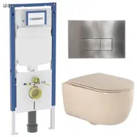Geberit QeramiQ Dely Swirl Toiletset - 36.3x51.7cm - UP720 Duofix Sigma inbouwreservoir - slim zitting - steel bedieningsplaat - rechthoekige knoppen - beige SW1237202/SW706195/SW1000770/SW1026259