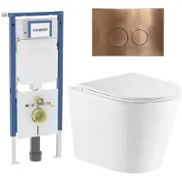 Geberit QeramiQ Dely Toiletset - 36.3x51.7cm - diepspoel - rimless - UP720 inbouwreservoir - softclose toiletzitting - koperen bedieningsplaat - ronde knoppen - mat wit