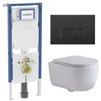 Geberit QeramiQ Dely Swirl Toiletset - 36.3x51.7cm - UP720 Duofix Sigma inbouwreservoir - slim zitting - mat zwarte bedieningsplaat - rechthoekige knoppen - wit mat
