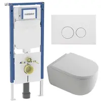 Geberit QeramiQ Dely Swirl Toiletset - 36.3x51.7cm - diepspoel - rimless - UP720 Duofix Sigma inbouwreservoir - 35mm zitting - mat witte metalen bedieningsplaat - ronde knoppen - wit mat