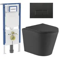 Geberit QeramiQ Dely Toiletset - 36.3x51.7cm - diepspoel - rimless - UP720 inbouwreservoir - softclose toiletzitting - mat zwarte bedieningsplaat - rechtehoekige knoppen - met Burda frame - mat zwart