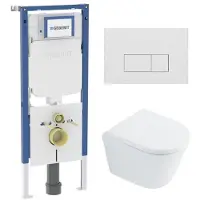 Geberit QeramiQ Dely Toiletset - 36.3x51.7cm - diepspoel - rimless - UP720 inbouwreservoir - softclose toilet zitting 35 mm - mat witte bedieningsplaat - rechthoekige knoppen - wit glans SW1026255 /