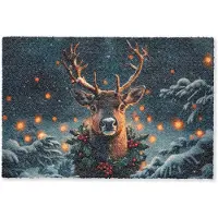 MuchoWow Deurmat 90x60 cm - Droogloopmat Hert - Kerst - Winter - Sneeuw - Kerstkrans - Mat voor binnen - Schoonloopmat - Deurmatten met print - Inloopmat
