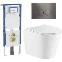 Geberit QeramiQ Dely Toiletset - 36.3x51.7cm - diepspoel - rimless - UP720 inbouwreservoir - softclose toiletzitting - gunmetal bedieningsplaat - ronde knoppen - mat wit