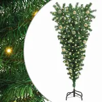 vidaXL Ondersteboven Kunst Kerstboom met Ballen Set Groen 150 cm PVC