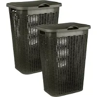 PlasticForte Wasmand Ventilation - 2x - met deksel - bruin - kunststof - 51 liter - 43 x 35 x 61 cm - Badkamer - Wasgoed - Nieuw design - Zeer stevig