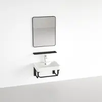 Badstuber Delta witte wastafelset 41x29x70cm met spiegel en zwart plankje