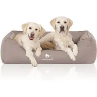 Knuffelwuff orthopedisch waterafstotend hondenbed Leon van velours met handgeweven karakter XXL 120 x 85cm beige/grijs