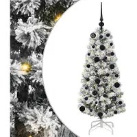 vidaXL Kunstmatige Hinged Kerstboom 150 LED's Groen en Wit 120 cm