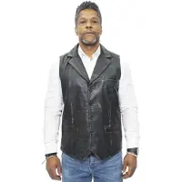 Infinity Leather Heren slim klassiek lederen vest-Bristol