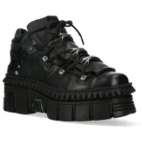 New rock zwart leren enkellaarzen Goth-WALL106-S13
