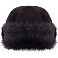 Infinity Leather ZWART 100% Schapenvacht Shearling Leer Toscana Bont Beanie Ronde Bucket Hat