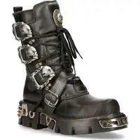 New rock zwarte halfhoge gotische leren laarzen-391-S1
