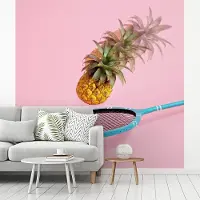 MuchoWow Fotobehang vinyl - Ananas gebruikt voor badminton breedte 300 cm x hoogte 300 cm - Foto print op behang (in 7 formaten beschikbaar) - slaapkamer/woonkamer/kantoor