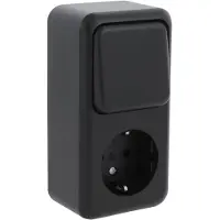 Q-Link - Wandcontactdoos - Opbouw - 1-voudig Stopcontact - 1-voudig Wisselschakelaar - Randaarde - Kinderbeveiliging - Mat Zwart
