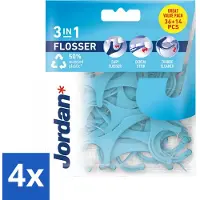 Jordan 4 x Flosser 3-in-1 50 stuks per verpakking - 3-in-1 Flosser - Tandenstoker - Flosdraad - Tongschraper - Mondhygiëne