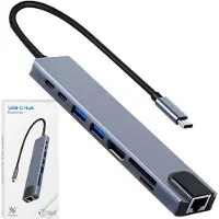 Nuvance - USB C Hub 3.0 – 8 Poorten - USB Splitter met Ethernet - USB C naar HDMI - USB Hub 3.0 - Docking Station Laptop - Micro SD Card Reader - HDMI 4K - Grijs