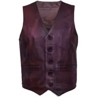 Infinity Leather Bruinen lederen vest formeel traditioneel giletvest