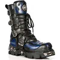 New rock Unisex Zwart/Blauw Leer Gothic Biker Skull Boots-107-C5