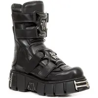 New rock Punk halfhoge zwarte leren laarzen-M-422-S1