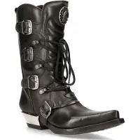 New rock zwart lederen cowboylaarzen met gesp - M-7993-S1