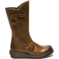 Fly london Dames Camel MES 2 Wedge Heel Buckle Mid-Calf Leren Zip Platform Laarzen