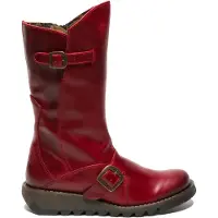 Fly london Dames Rode MES 2 Wedge Heel Buckle Mid-Calf Leren Zip Platform Laarzen