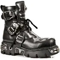 New rock Silver Cross zwart lederen bikerlaarzen-407-S1