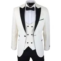 TruClothing Heren beige smoking blazer vest brokaat ivoor satijn paisley dinerjas