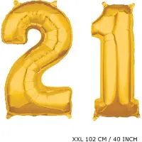 TGL Mega grote XXL gouden folie ballon cijfer 21 jaar. leeftijd verjaardag 21 jaar. 102 cm 40 inch. Met rietje om ballonnen mee op te blazen.