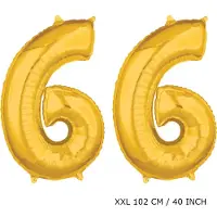 TGL Mega grote XXL gouden folie ballon cijfer 66 jaar. Leeftijd verjaardag 66 jaar. 102 cm 40 inch. Met rietje om ballonnen mee op te blazen.