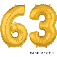TGL Mega grote XXL gouden folie ballon cijfer 63 jaar. leeftijd verjaardag 63 jaar. 102 cm 40 inch. Met rietje om ballonnen mee op te blazen.