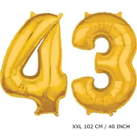 TGL Mega grote XXL gouden folie ballon cijfer 43 jaar. leeftijd verjaardag 43 jaar. 102 cm 40 inch. Met rietje om ballonnen mee op te blazen.