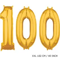 TGL Mega grote XXL gouden folie ballon cijfer 100 jaar. Leeftijd verjaardag 100 jaar. 102 cm 40 inch. Met rietje om ballonnen mee op te blazen.