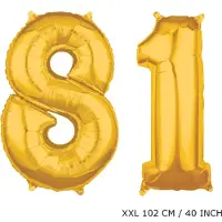 TGL Mega grote XXL gouden folie ballon cijfer 81 jaar. Leeftijd verjaardag 81 jaar. 102 cm 40 inch. Met rietje om ballonnen mee op te blazen.