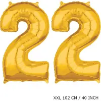 TGL Mega grote XXL gouden folie ballon cijfer 22 jaar. leeftijd verjaardag 22 jaar. 102 cm 40 inch. Met rietje om ballonnen mee op te blazen.