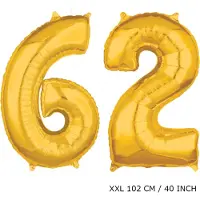 TGL Mega grote XXL gouden folie ballon cijfer 62 jaar. leeftijd verjaardag 62 jaar. 102 cm 40 inch. Met rietje om ballonnen mee op te blazen.