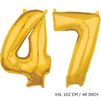 TGL Mega grote XXL gouden folie ballon cijfer 47 jaar. leeftijd verjaardag 47 jaar. 102 cm 40 inch. Met rietje om ballonnen mee op te blazen.