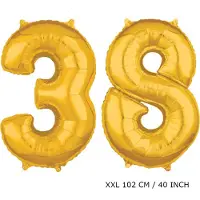 TGL Mega grote XXL gouden folie ballon cijfer 38 jaar. leeftijd verjaardag 38 jaar. 102 cm 40 inch. Met rietje om ballonnen mee op te blazen.