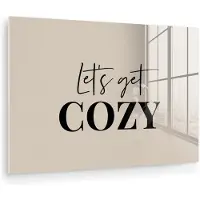 MuchoWow Glasschilderij 90x60 cm - Schilderij acrylglas - Beige - Winter - Quote - Cozy - Foto op glas - Muurdecoratie woonkamer - Wanddecoratie slaapkamer - Schilderijen