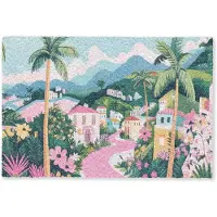 MuchoWow Deurmat 90x60 cm - Droogloopmat Kleurrijk - Huizen - Heuvels - Roze - Mat voor binnen - Schoonloopmat - Deurmatten met print - Inloopmat