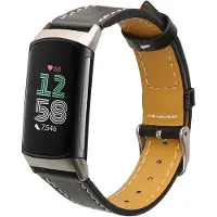 Kwmobile lederen horlogebandje geschikt voor Fitbit Charge 6 / Charge 5 polsband - Echt leren smartwatch bandje - Activity tracker horloge band in zwart