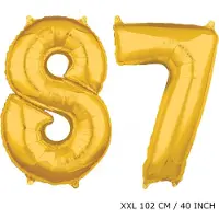 TGL Mega grote XXL gouden folie ballon cijfer 87 jaar. Leeftijd verjaardag 87 jaar. 102 cm 40 inch. Met rietje om ballonnen mee op te blazen.