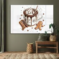 MuchoWow Glasschilderij 180x120 cm - Schilderij acrylglas - Chocomel - Decoratie - Koek - Winter - Kerst - Foto op glas - Muurdecoratie woonkamer - Wanddecoratie slaapkamer - Schilderijen