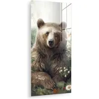 MuchoWow Glasschilderij 20x40 cm - Schilderij acrylglas - Bruine beer - Wilde dieren - Bloemen - Planten - Foto op glas - Muurdecoratie woonkamer - Wanddecoratie slaapkamer - Schilderijen