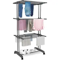 Vonia Droogtoren - Droogrek - Wasrek - Wastoren - 3 Lagen - Inklapbaar - 72x50x172 cm - DonkerGrijs